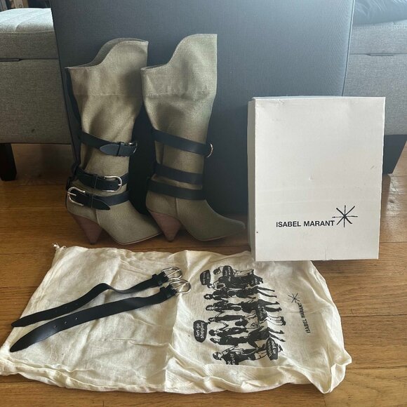 NIB Isabel Marant Dampa Boots, Khaki Canvas, Sz 6 - Picture 1 of 10